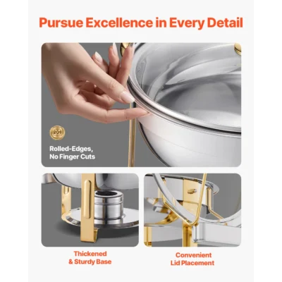 SucceBuy 5 Qt 4 Pack Chafing Dish Buffet Set Stainless Steel Chafer with 4 Full Size Pan Round Catering Warmer Server for Party