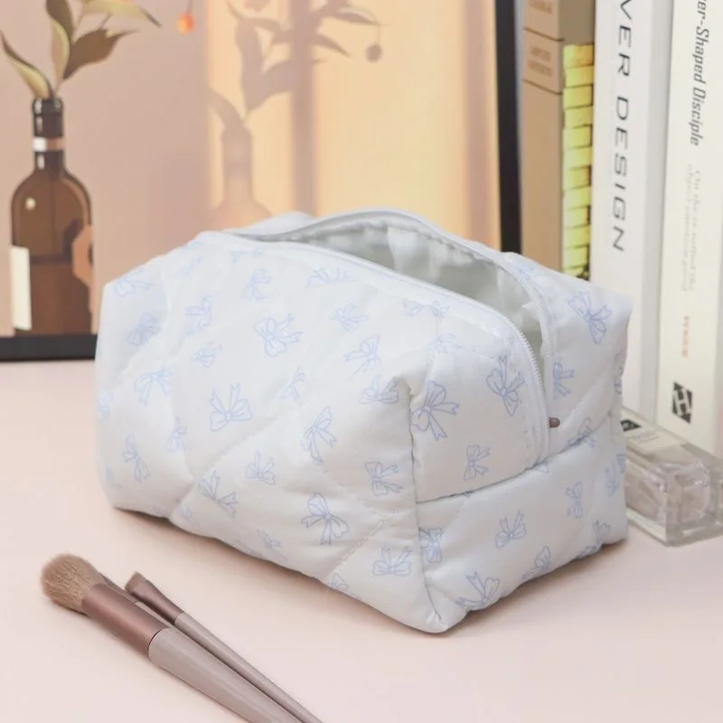 New Bow Cosmetic Bag Pink Flower Makeup Organizer Skincare Perfect Gift Washing Bag For Travel Cosmetics Storage Bag