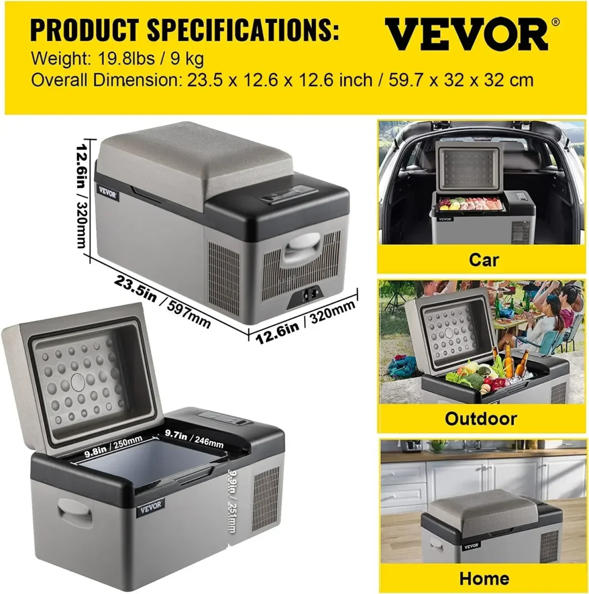 VEVOR Car Mini Refrigerator Mini Fridge 15-45L Freezer Portable Compressor Cooler 12/24V DC 110-240V Ice Box for Camping
