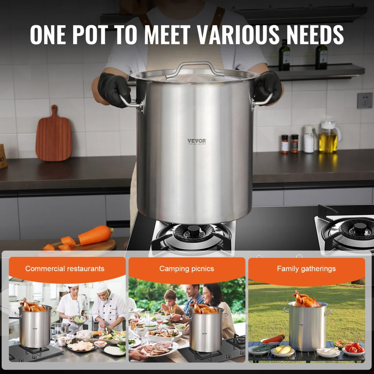 SucceBuy 42 Quart Stainless Steel Cookware Stockpot Commercial Cooking Pot Large Soup Pot Cookware Sauce Pot with Strainer Lid