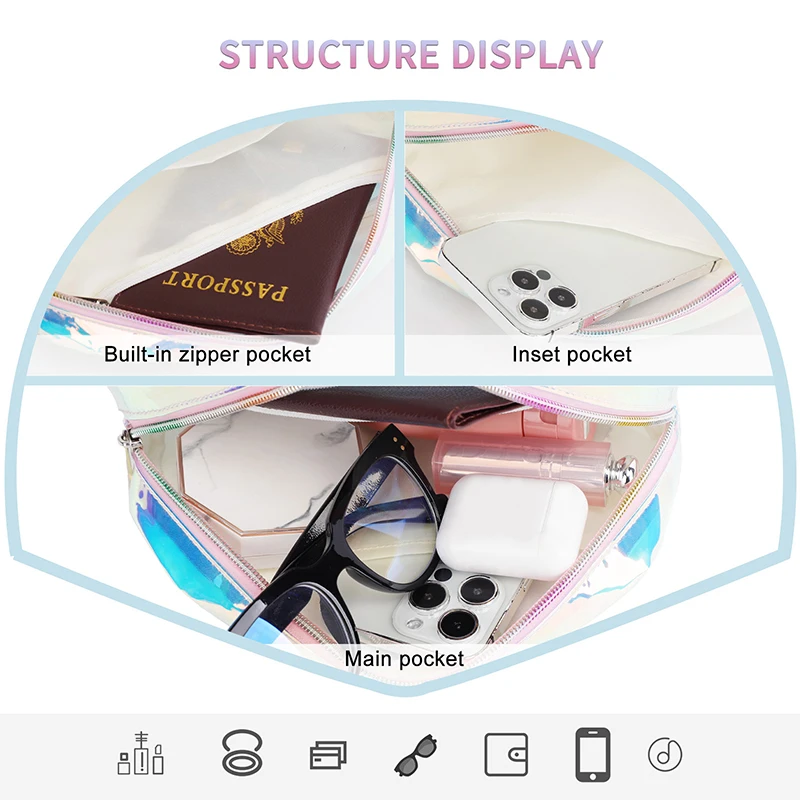 TINYAT Waterproof TPU Waist Bag for Women Laser Crossbody Bag Beach Lightweight Summer Shell Bag Female Fashionable Travel