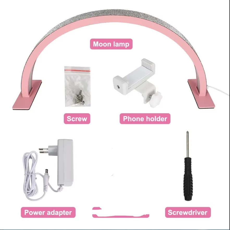 55cm 75cm Half Moon Light Half Moon Nail Desk Lamp with remote mobile phone clip for Eyelash Extension Nail Lash Tattoo Skincare