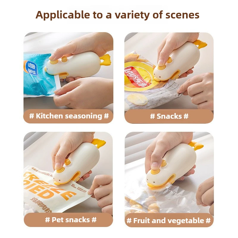 Cute Duck Handheld Vacuum Sealer Rechargeable Magnetic Bag Sealer for Freshness Portable Easy Use Kitchen Gadget 2 in 1 Mini