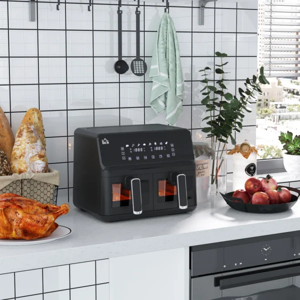 Homcom Double Oil-Free Fryer 8L 2500W with 8 Programs 38.5X38X30.5 cm Black