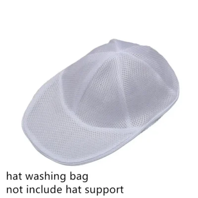 Hat washing bag, washing machine hat protection bag, hat cleaning laundry bag, anti-deformation mesh organizing bag with zipper.