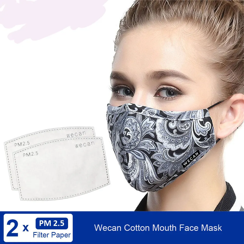 Kpop Cotton Black Mask Mouth Face Mask Anti Dust Mask with 2pcs Activated Carbon Filter Korean facemask Washable Face Mask