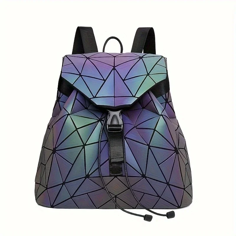 Fashion Drawstring Folding Backpack 3 Set/Holographic Diamond Luminous Travel Bag/Shoulder Bag/Long Purset
