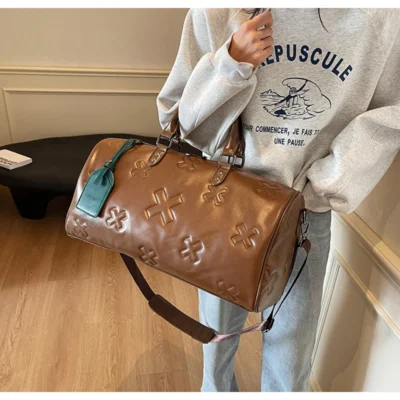 Women'S Travel Duffle Fashion Bag PU Leather Gym Fitness Yoga Luggage Boston Handbag Outdoor Sports Suitcase Shoulder Tote Bag