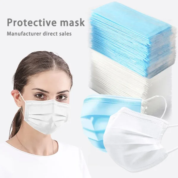 50/100Pcs Disposable Mask for Face Blue White Adult Mask Factory Wholesale 3 Layers Meltblown Non-Woven Breathable Face Mask