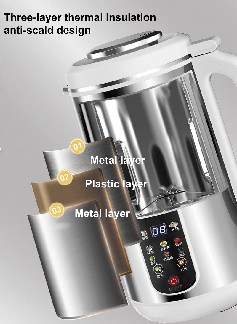 110V/220V Soy Milk Machine Electric Juicer Multifunctional Wall Breaking Machine Kitchen Auto Heating Rice Paste Machine 1200ml