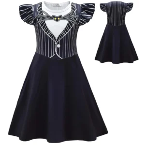 Halloween Ghost Costume For Girls Kids Black White Striped Dress For Children Carnival Party Christmas Eve Dress Up Outfits