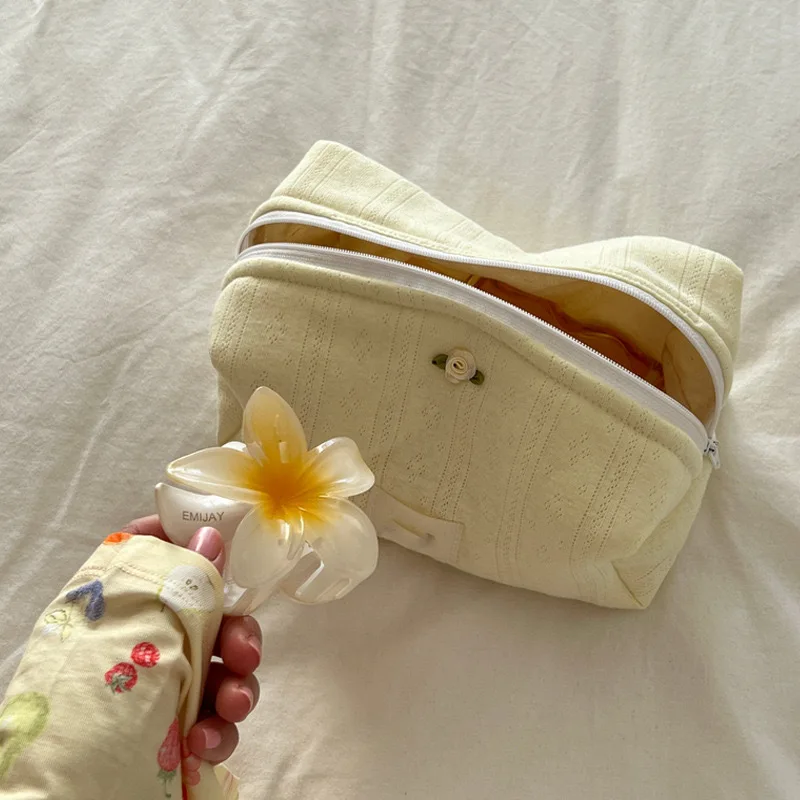New Bow Cosmetic Bag Pink Flower Makeup Organizer Skincare Perfect Gift Washing Bag For Travel Cosmetics Storage Bag