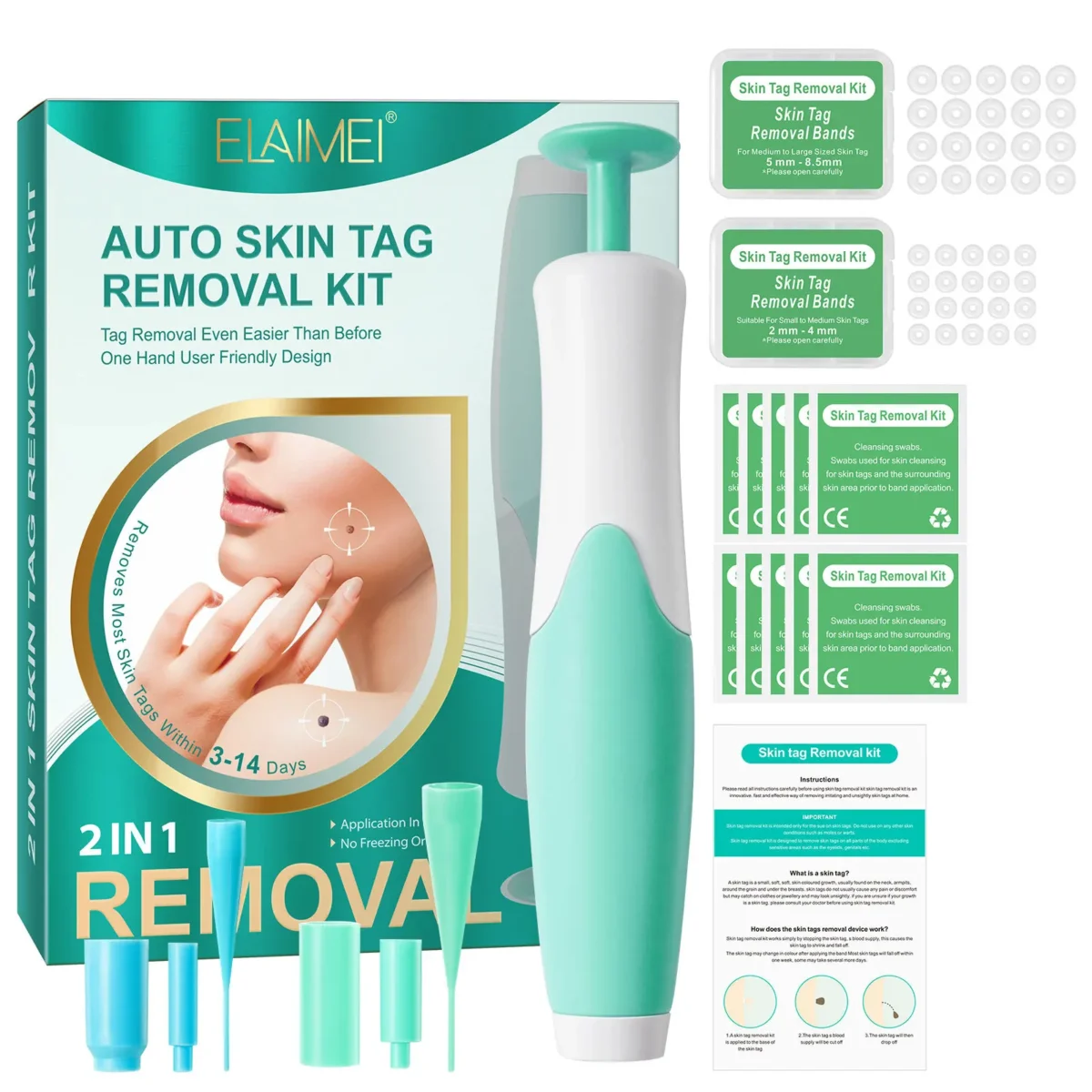 1 Set Auto Skin Tag Remover 2-8mm Band Painless Mole Wart Skin Tag Removal Pen Wart Dot Corn Treatments Body Facial Beauty Tool