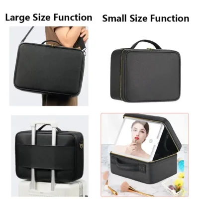 Smart 3 Color LED Cosmetic Case With Mirror Travel Makeup Bag Large Size Female Beauty Skincare Product Makeup Case For Women