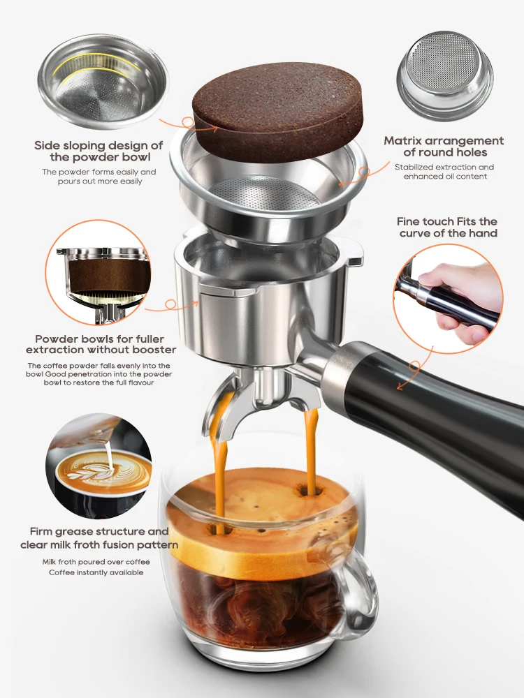 HiBREW H10A Black Espresso Machine Temperature Volume Pre Brewing Adjustable 58mm Portafilter Cappuccino Coffee Maker