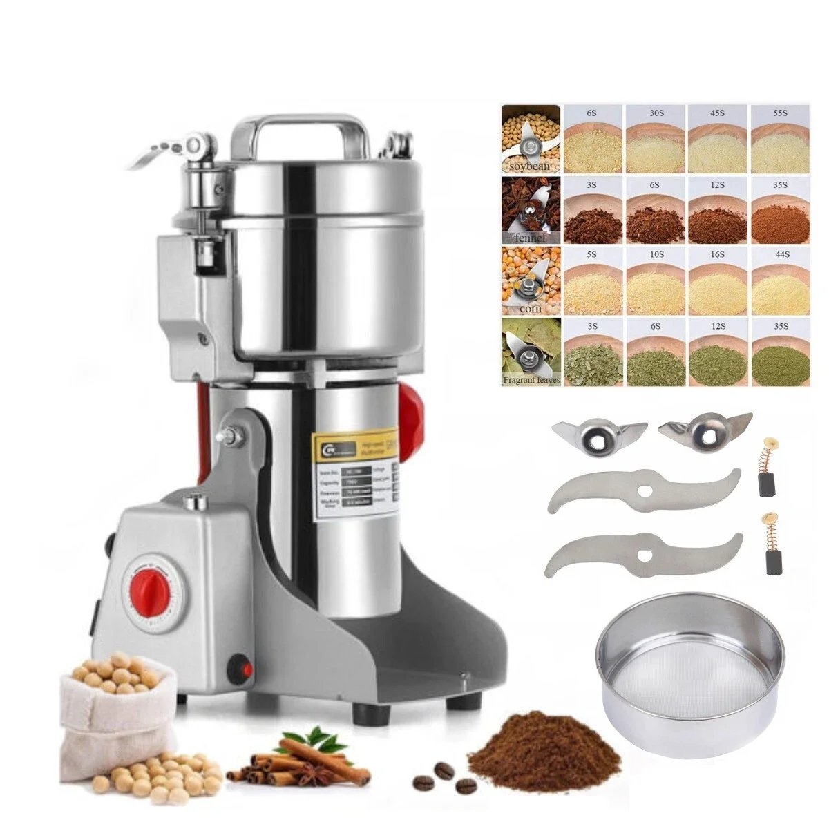 Electric Grain Grinder Mill High-speed Spice Corn Mill Commercial Powder Machine for Dry Cereals Grain Spice Coffee Herb Bean