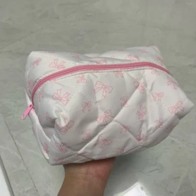 New Bow Cosmetic Bag Pink Flower Makeup Organizer Skincare Perfect Gift Washing Bag For Travel Cosmetics Storage Bag