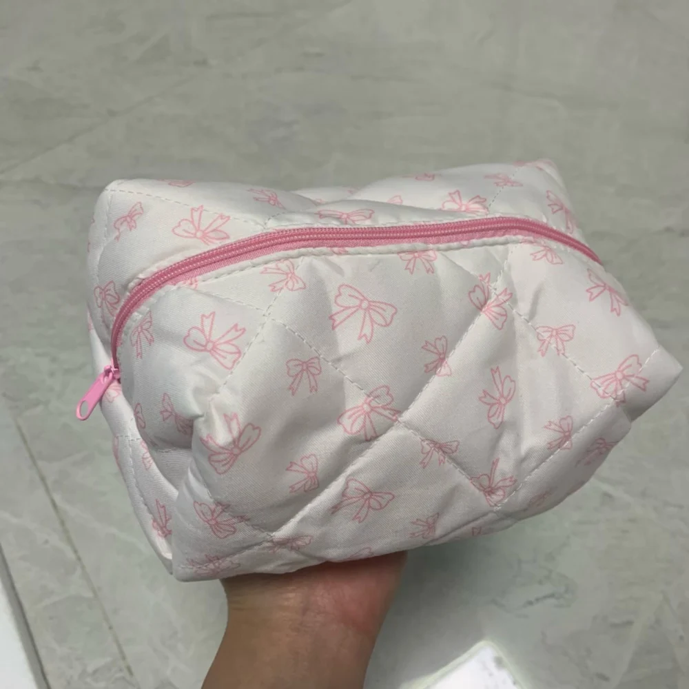 New Bow Cosmetic Bag Pink Flower Makeup Organizer Skincare Perfect Gift Washing Bag For Travel Cosmetics Storage Bag