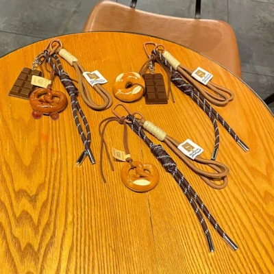 Delicate Bread Woven Rope Keychain Chocolate Anti-lost Bread Keychain Polyester Bagel Bag Pendant Decoration Woven