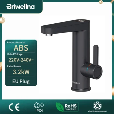 Briwellna 3400W 220V Electric Water Heater Tap 2 in 1 Basin Tap Tankless Instant Hot Water Faucet Heater Cold Heating Faucet