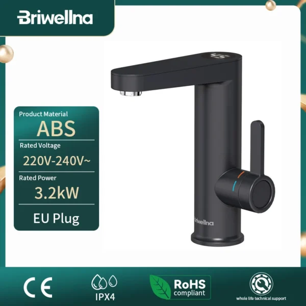 Briwellna 3400W 220V Electric Water Heater Tap 2 in 1 Basin Tap Tankless Instant Hot Water Faucet Heater Cold Heating Faucet