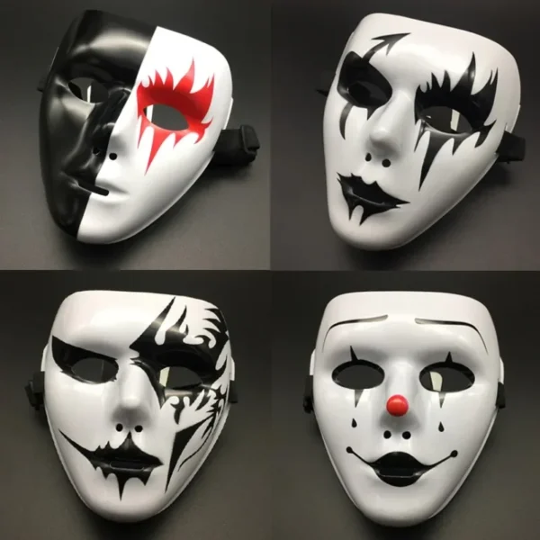 Halloween Props Masquerade Performance Full Face Mask Hand-painted White Street Dance Adult Eye Mask Death Clown Black Gold