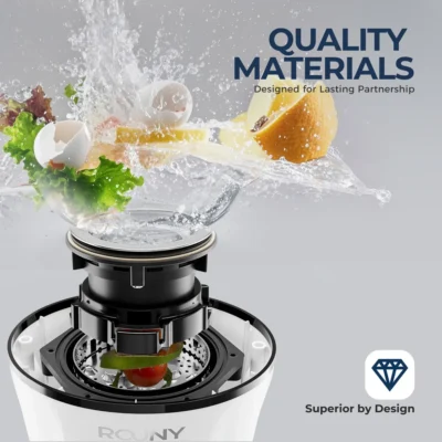 ROUNY Continuous Feed Garbage Disposal with Bladeless, 3/4HP Food Waste Disposer with Stainless Steel Grinding System,White