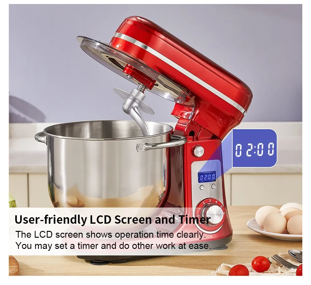 BioloMix BM601 1200W Kitchen Food Stand Mixer, Cream Egg Whisk, Cake Dough Kneader, 6L Capacity, Stainless Steel Bowl