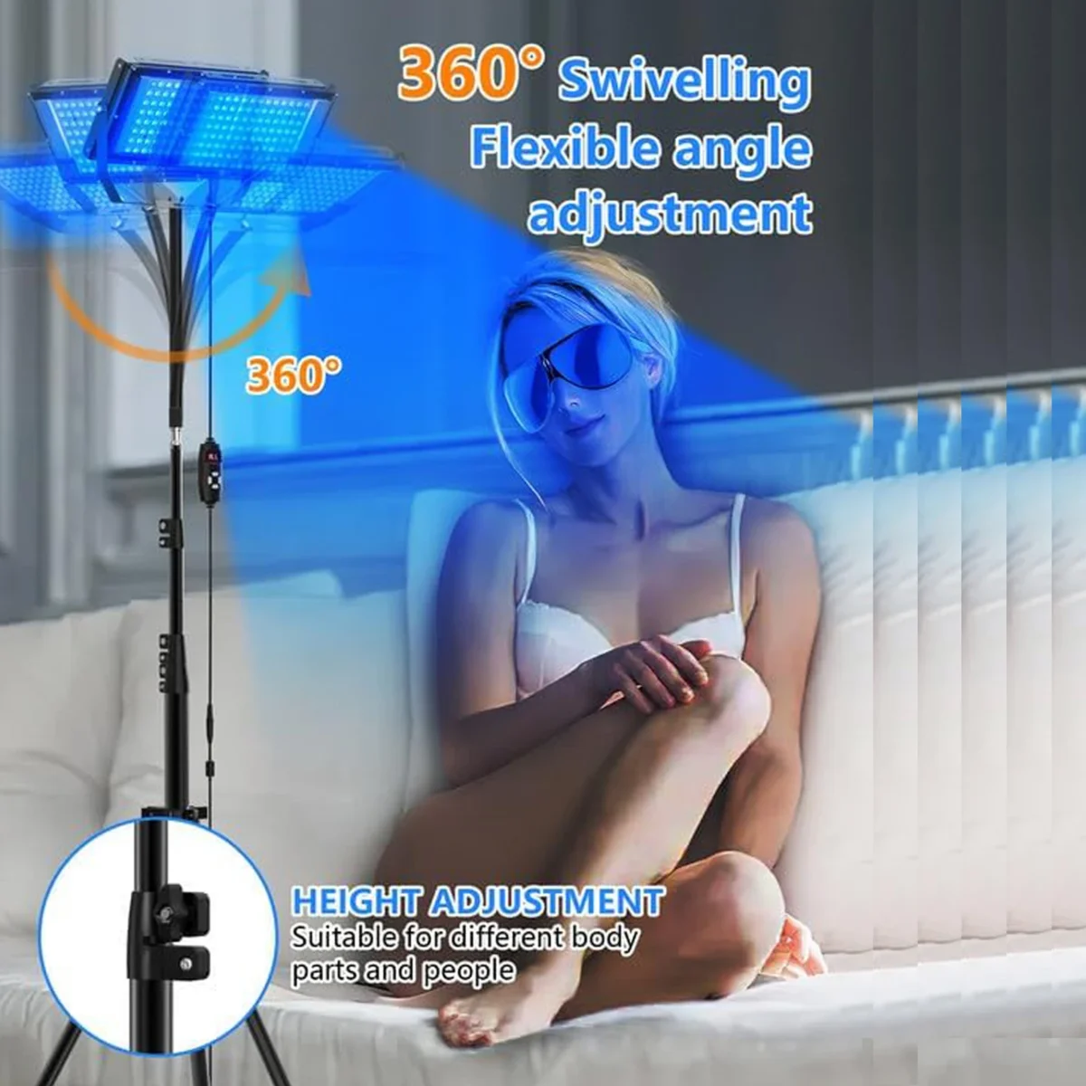 50W Tanning Lamp Tripod Solarium Lamp for UV Tanning Body Wavelength 460nm&480nm 48PCS Blue Light Lamp Solarium Tanning Skincare