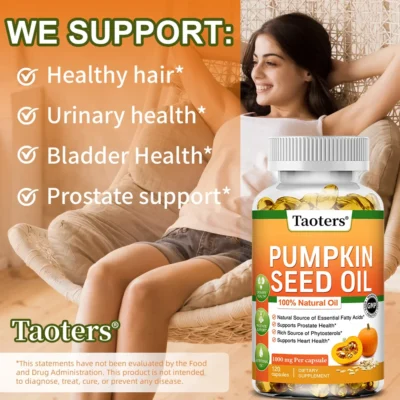 Pumpkin Seed Oil Capsules - Supports Prostate, Urinary Tract, Bladder Health, and Promotes Hair Growth - 120 Capsules