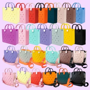 Fashion Storage EVA Large Leather Shoulder Bag Beach Tote Travel Handbag Storage for Women Casual Waterproof Bag Hole Fit Charms