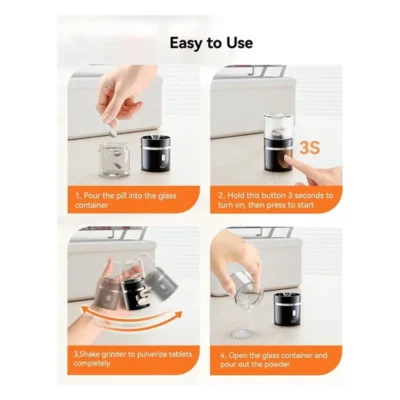 ASWUT-Pill Crusher Fine Powder Electric Grinder - Portable Cordless Pill Crusher For Travel, Easily Crush Pills