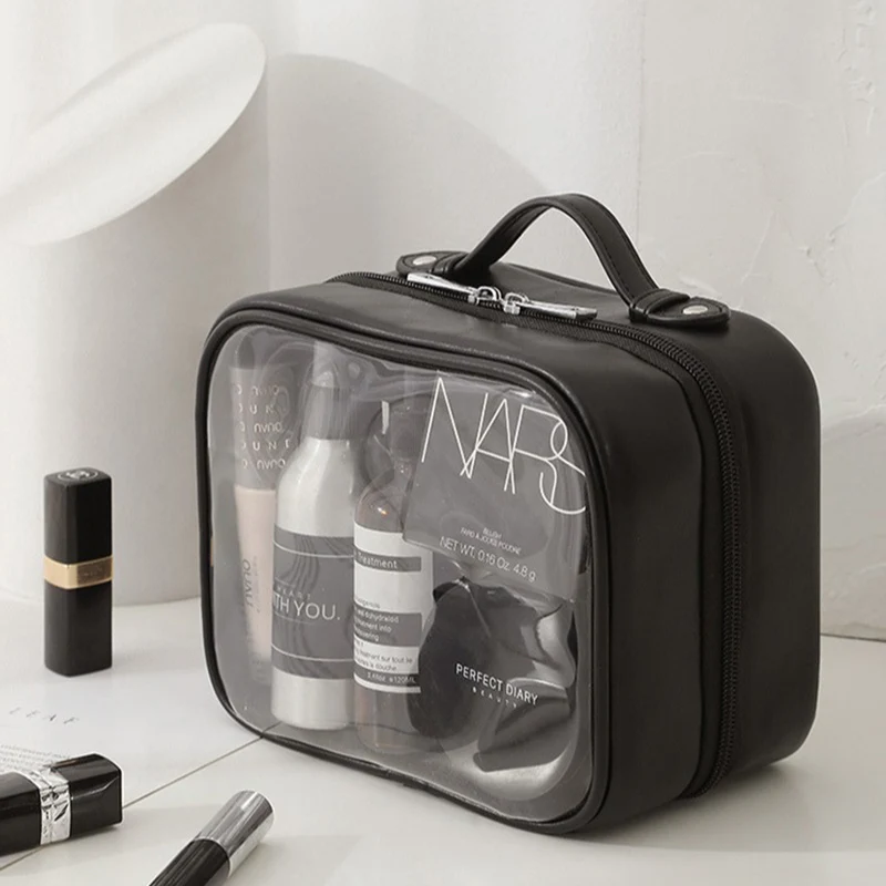 Waterproof PU Makeup Bag Transparent Wash Bags Women Casual Portable Travel Skincare Storage Organizer Make Up Toiletry Bag