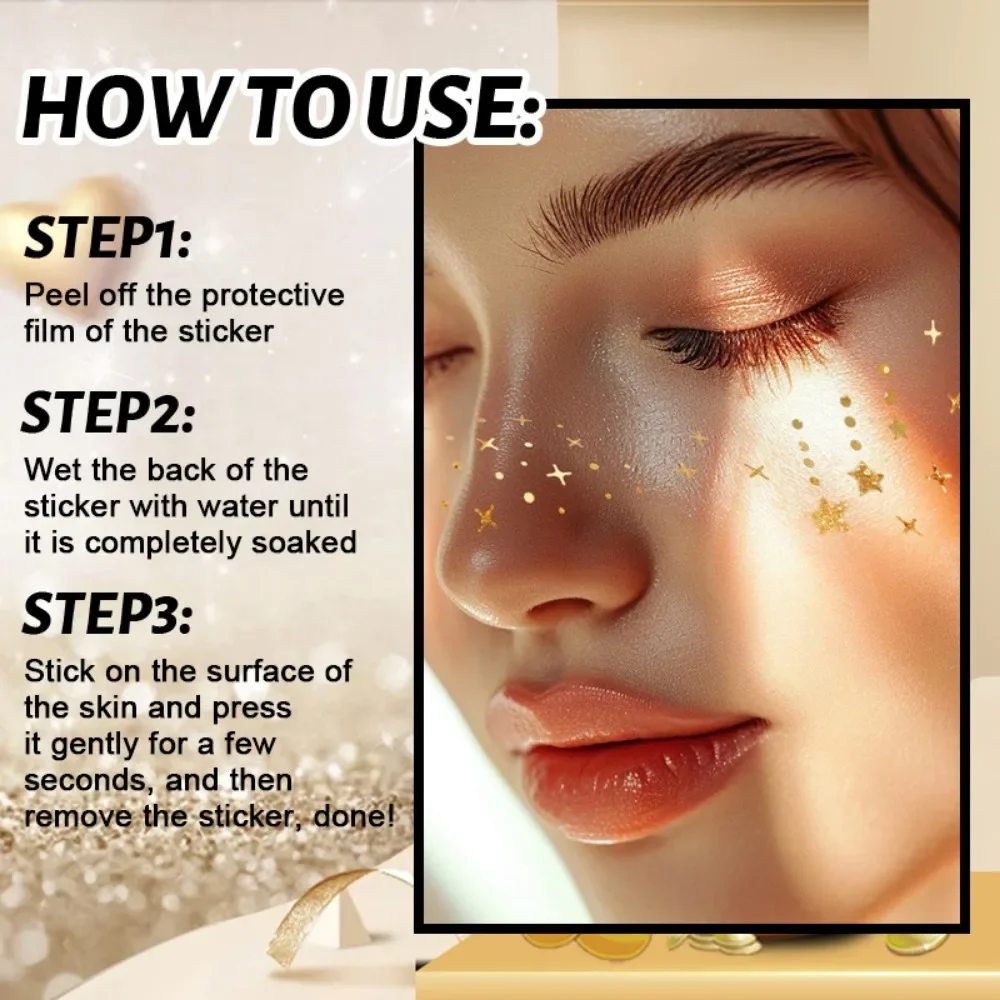 6Pcs/Set Glitter Skincare Freckles Face Tattoo Sparkle Temporary Tattoo Bow Love Kiss Makeup Patch Valentine's Day Face Tattoo