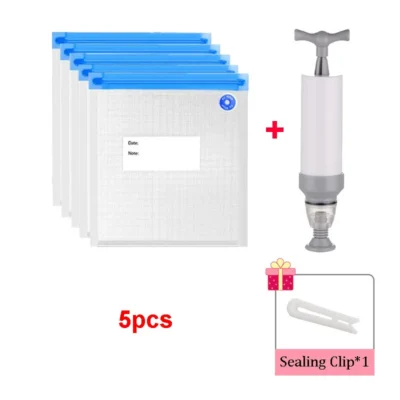 5/10Pcs Reusable Vacuum Sealer Bags Food Storage bag Household Vacuum Vegetables Food Sealer Bag With Hand Pump Sealing Clips