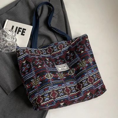 Large-Capacity Canvas Women's Tote Bag Retro Versatile Single-Shoulder Commuting Mommy Handbag Designer Bucket Bag 2025