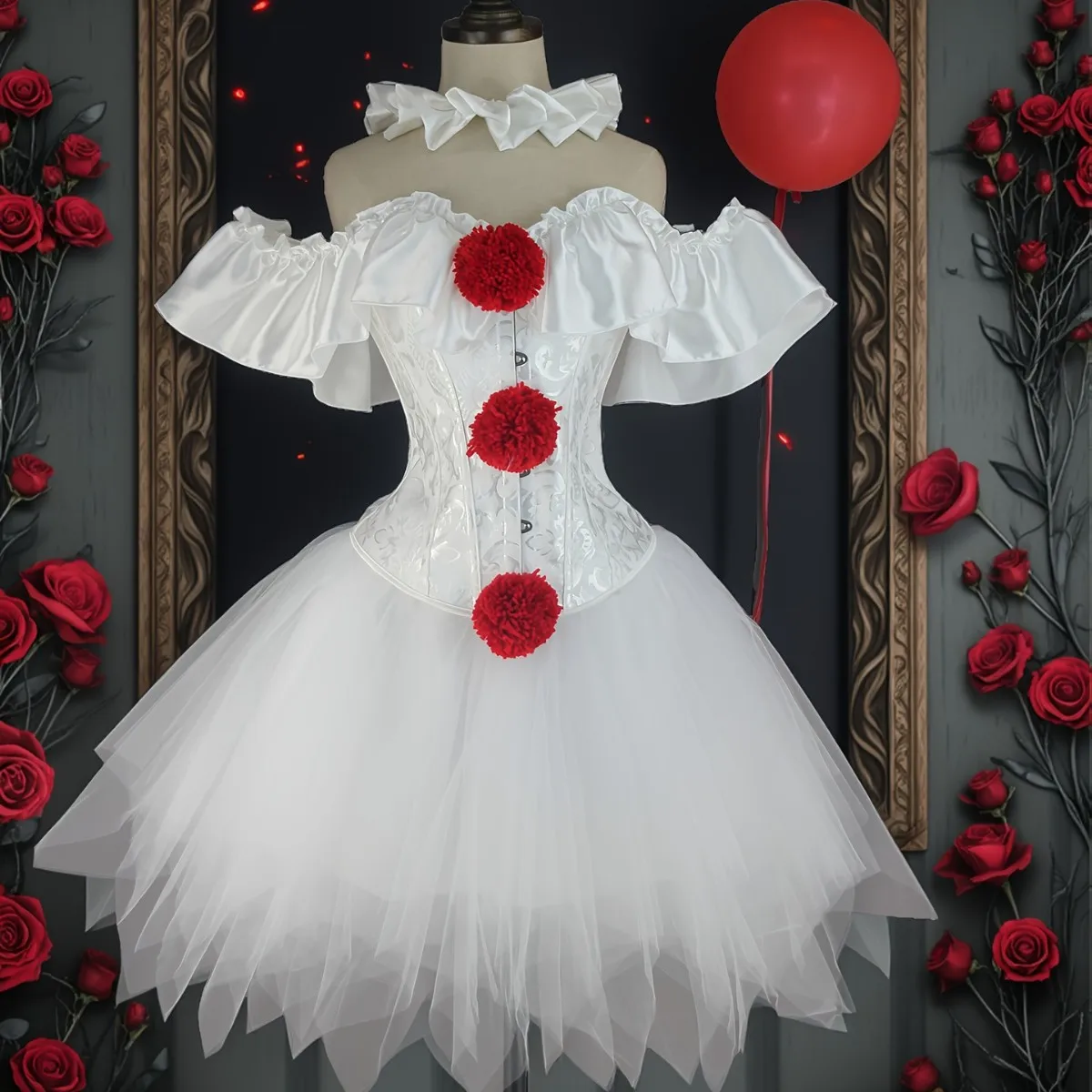 Halloween Clown Cosplay Costume Women Corsets Suit With Skirt Circus Performance Outfit Role Play Party Carnival Jester Dress