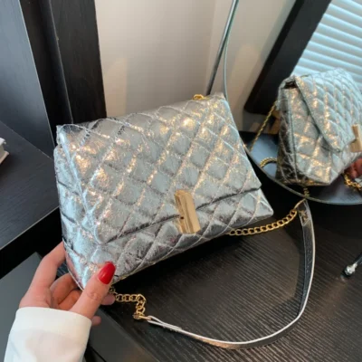 Women PU Leather Shoulder Bag  Chic Glitter Design Tote Handbag Sparkly Y2K Cell Phone Bag Female Crossbody Commuting Bag