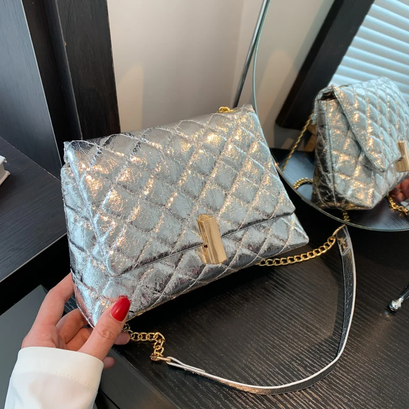 Women PU Leather Shoulder Bag  Chic Glitter Design Tote Handbag Sparkly Y2K Cell Phone Bag Female Crossbody Commuting Bag