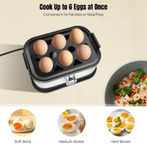 DayPlus Egg Boiler, 6 Eggs Capacity Cooker for Soft,Multi-use Space Saving Food Steamer for Corn, Vegetable, Dumplings