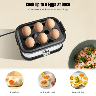 DayPlus Egg Boiler, 6 Eggs Capacity Cooker for Soft,Multi-use Space Saving Food Steamer for Corn, Vegetable, Dumplings