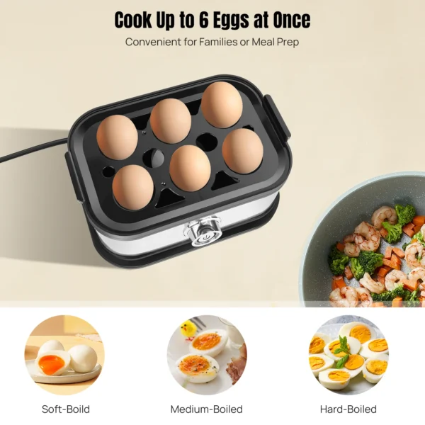 DayPlus Egg Boiler, 6 Eggs Capacity Cooker for Soft,Multi-use Space Saving Food Steamer for Corn, Vegetable, Dumplings