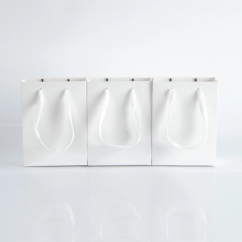 10pack Paper Bags with Ribbon Rope Kraft Handle  Take Away Wedding Birthday Party Shopping Packaging Bag Packaging
