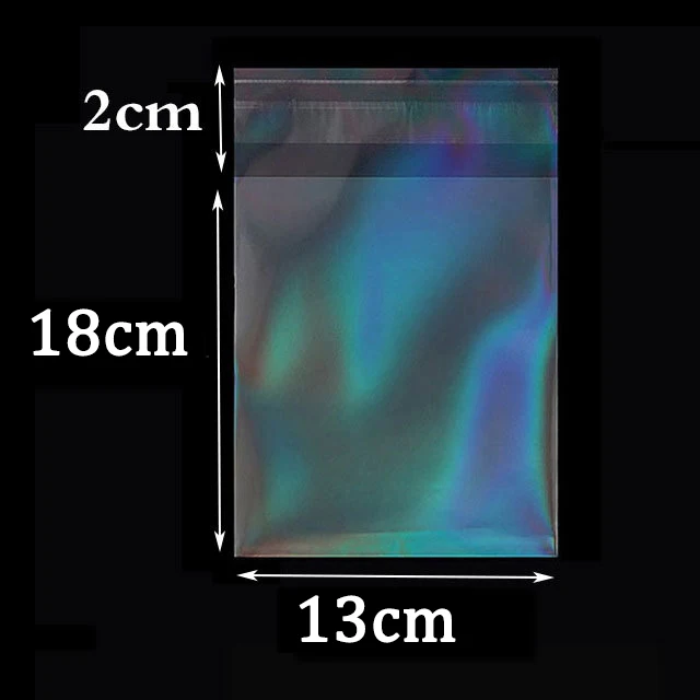 50pcs Transparent Holographic Laser Self Adhesive Bag Aurora Color Pouches for DIY Jewelry Badge Gift Package Storage Bags