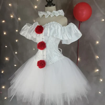 Halloween Clown Cosplay Costume Women Corsets Suit With Skirt Circus Performance Outfit Role Play Party Carnival Jester Dress