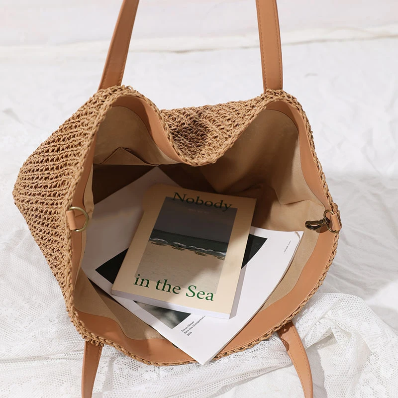 Casual Women's Underarm Shoulder Bag Luxury Design Straw Woven Large Capacity  Fashion Hobo Handbag Summer Beach BagShopper Tote
