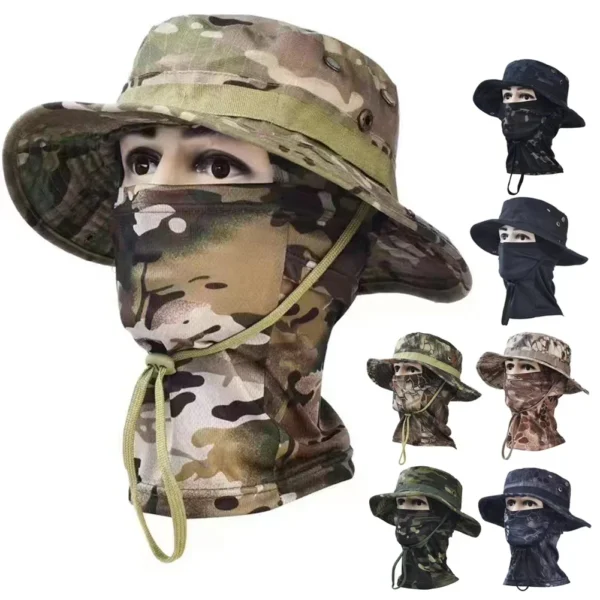 Men's Camouflage Balaclava Fishing Cap Full Face Mask Set Summer Snapback Sun Hat Outdoor Hunting Accessory