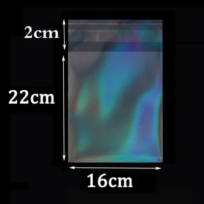 50pcs Transparent Holographic Laser Self Adhesive Bag Aurora Color Pouches for DIY Jewelry Badge Gift Package Storage Bags