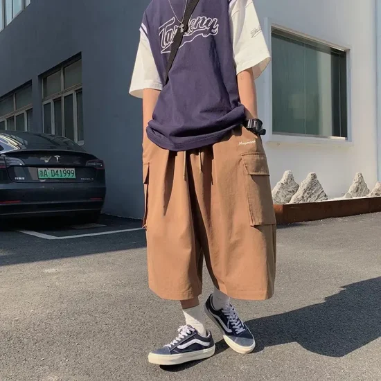 Cool Summer Hip Hop Cargo Shorts for Men's Summer Slim Loose 2024 Ins Hanging Trendy High Street Pants Straight Shorts Men