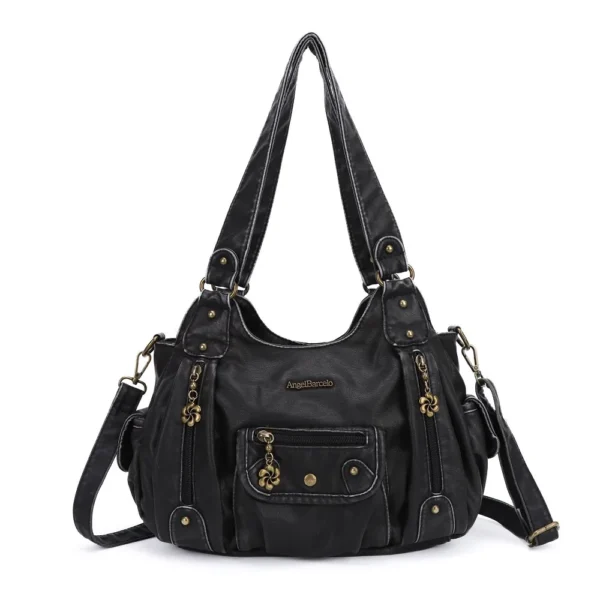 Women Handbags Satchel Top-handle Vintage PU Shoulder Bag 12.5”x4.4” Dumpling Pack Multi-pockets Shoulder Bags Wellet